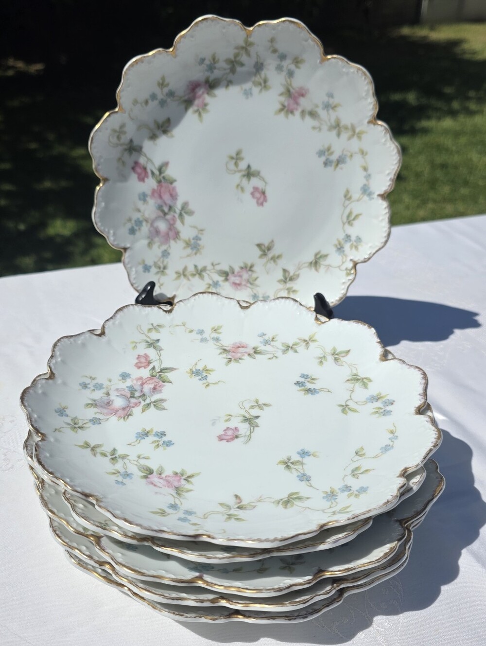 Set of 6 Antique Rosenthal RC Malmaison Bavaria 9" Plates Pink Roses Gold Trim